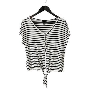 U2B Black White Striped Front Tie Short Sleeve T-shirt